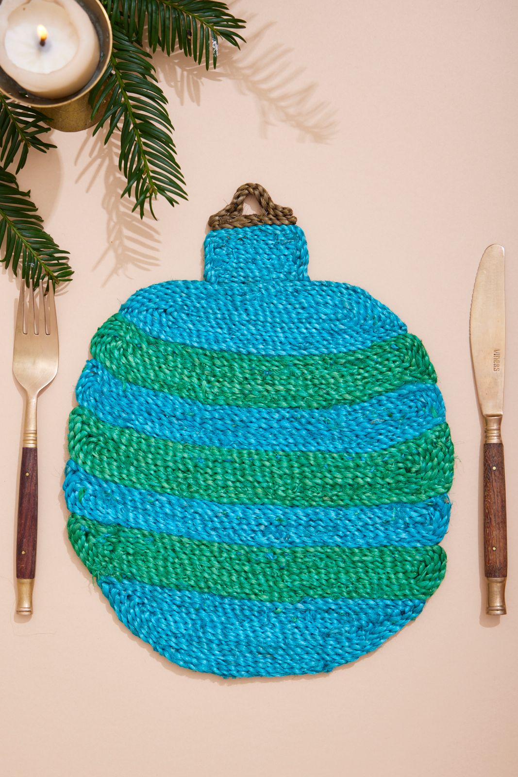 Stripe Bauble Christmas Placemat - Blue and Green