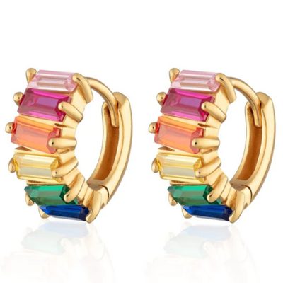 Rainbow Baguette Huggie Earrings