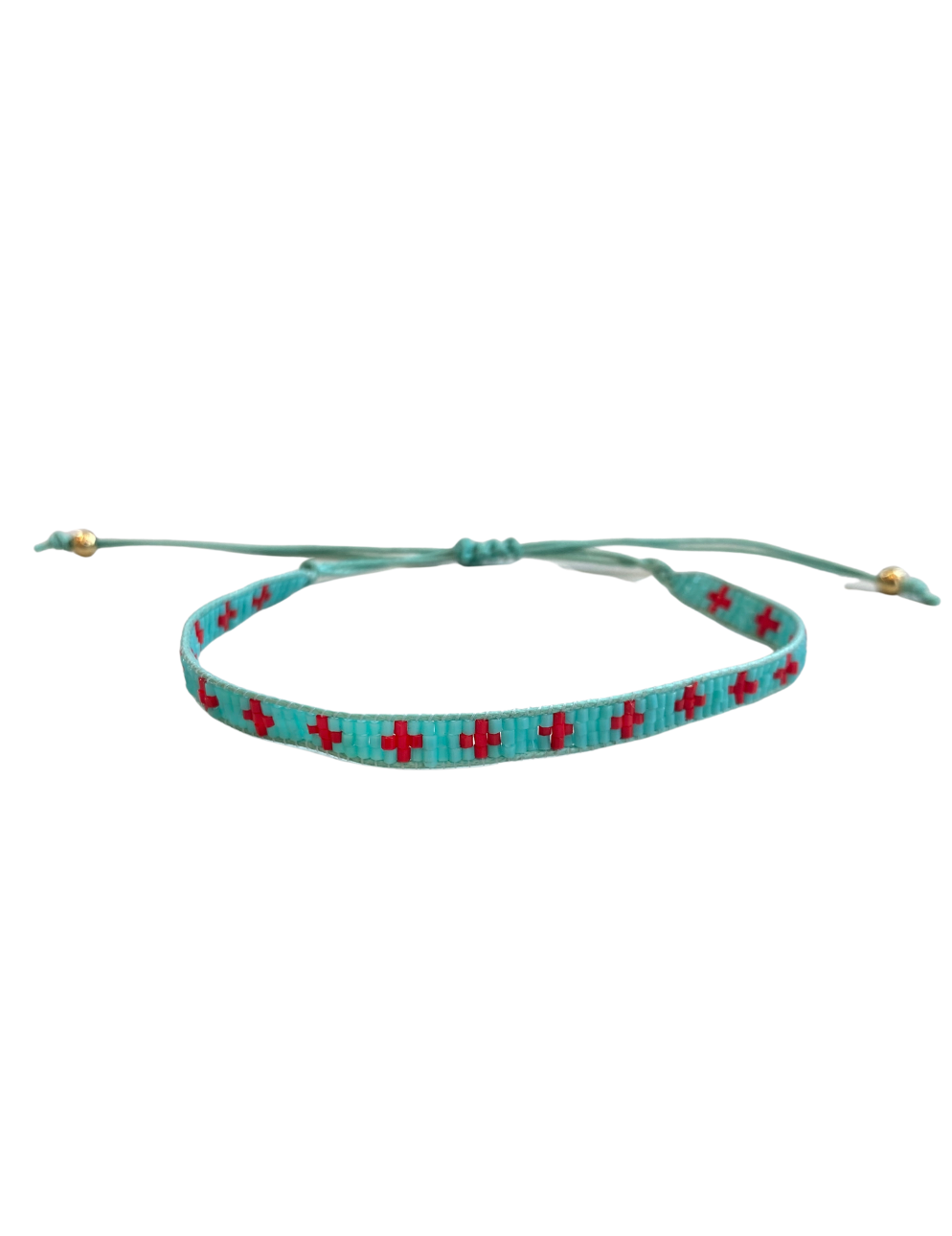 Turquoise & Red Cross Narrow Beaded Bracelet