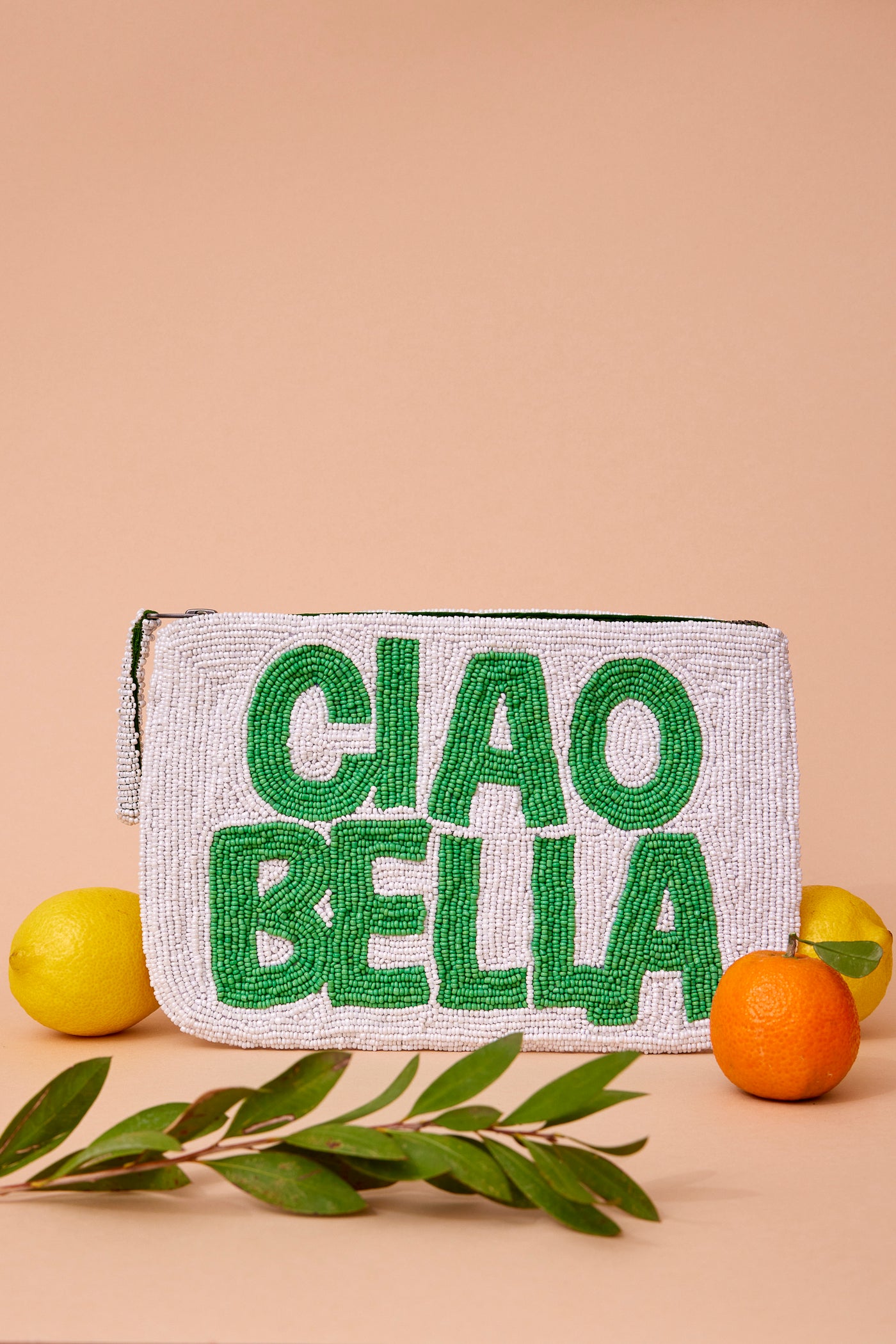Ciao bella beaded clutch - White and green