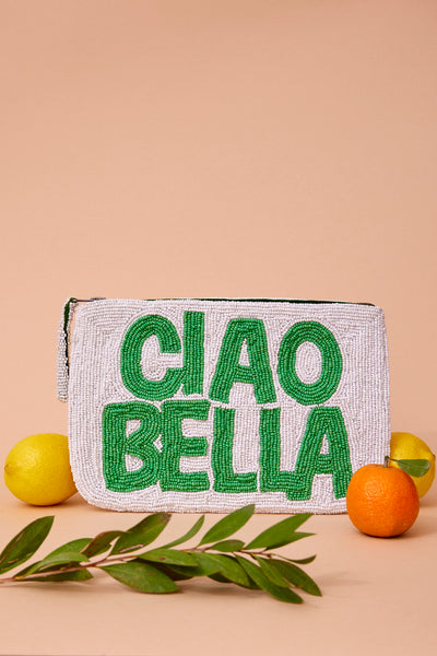Ciao bella beaded clutch - White and green
