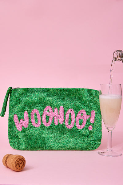 Woohoo! bead clutch - Green and pink