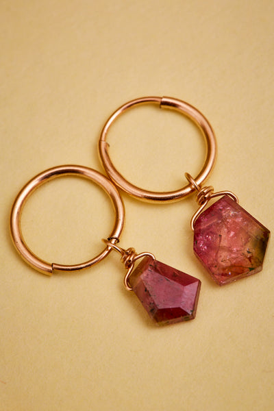 Rue Belle Semi Precious Pink Diamond Shaped Stone Earrings