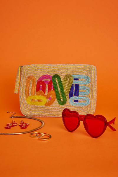 LOVE bead clutch - Gold and multi