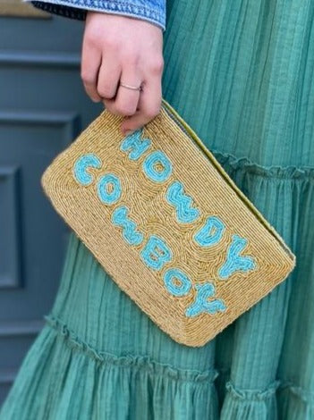 Howdy Cowboy bead clutch - Gold and mint