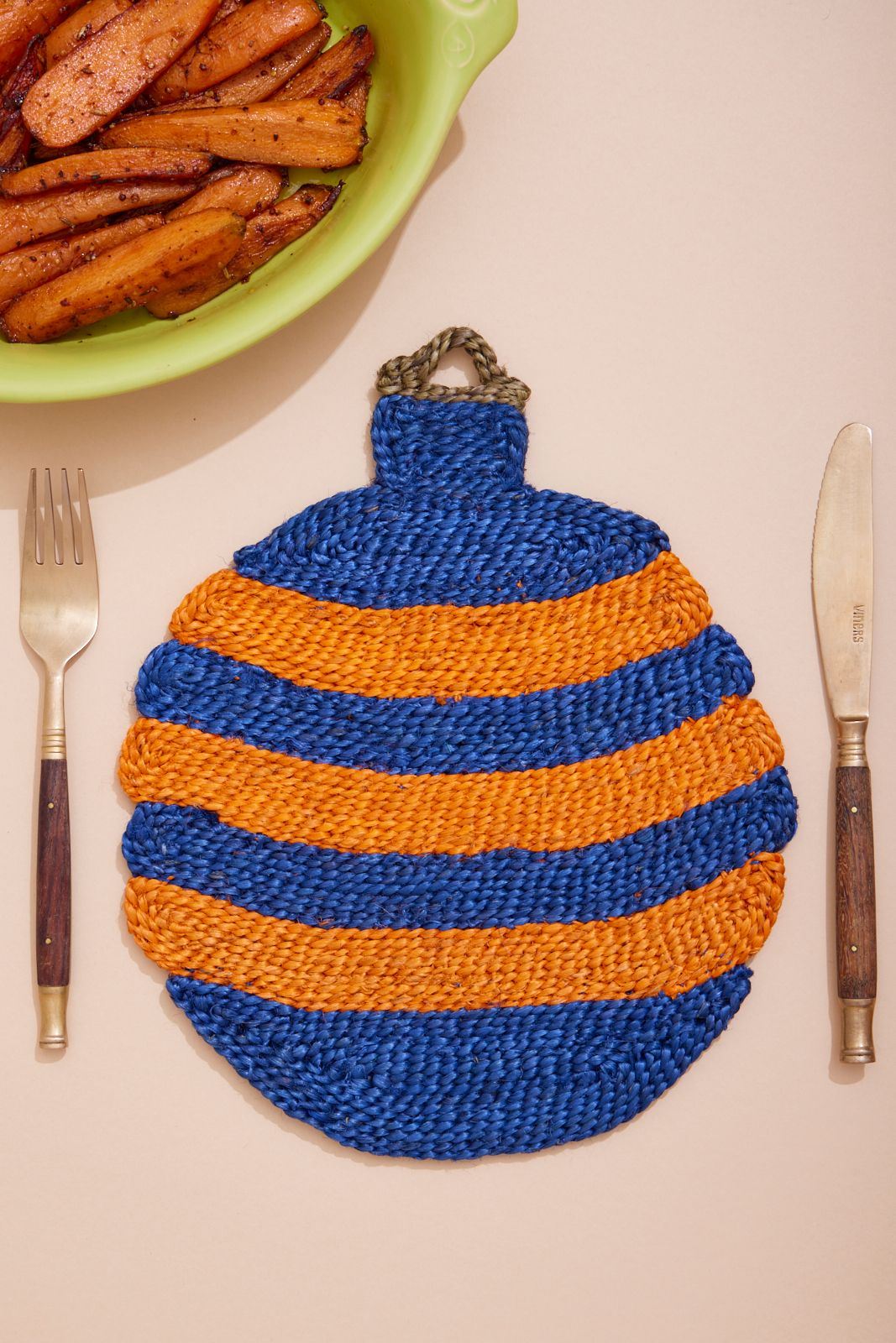 Stripe Bauble Christmas Placemat - Blue and orange